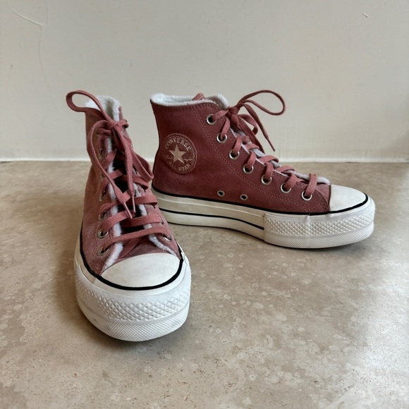 Converse All Star Lift Hi Brick Rose Egret High Top Suede Womens Size 4.5 - Picture 3 of 11